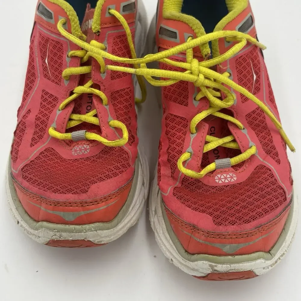Hoka One One Clifton 1 Women's Size 7 Coral And Yellow Running Shoes F10014G
